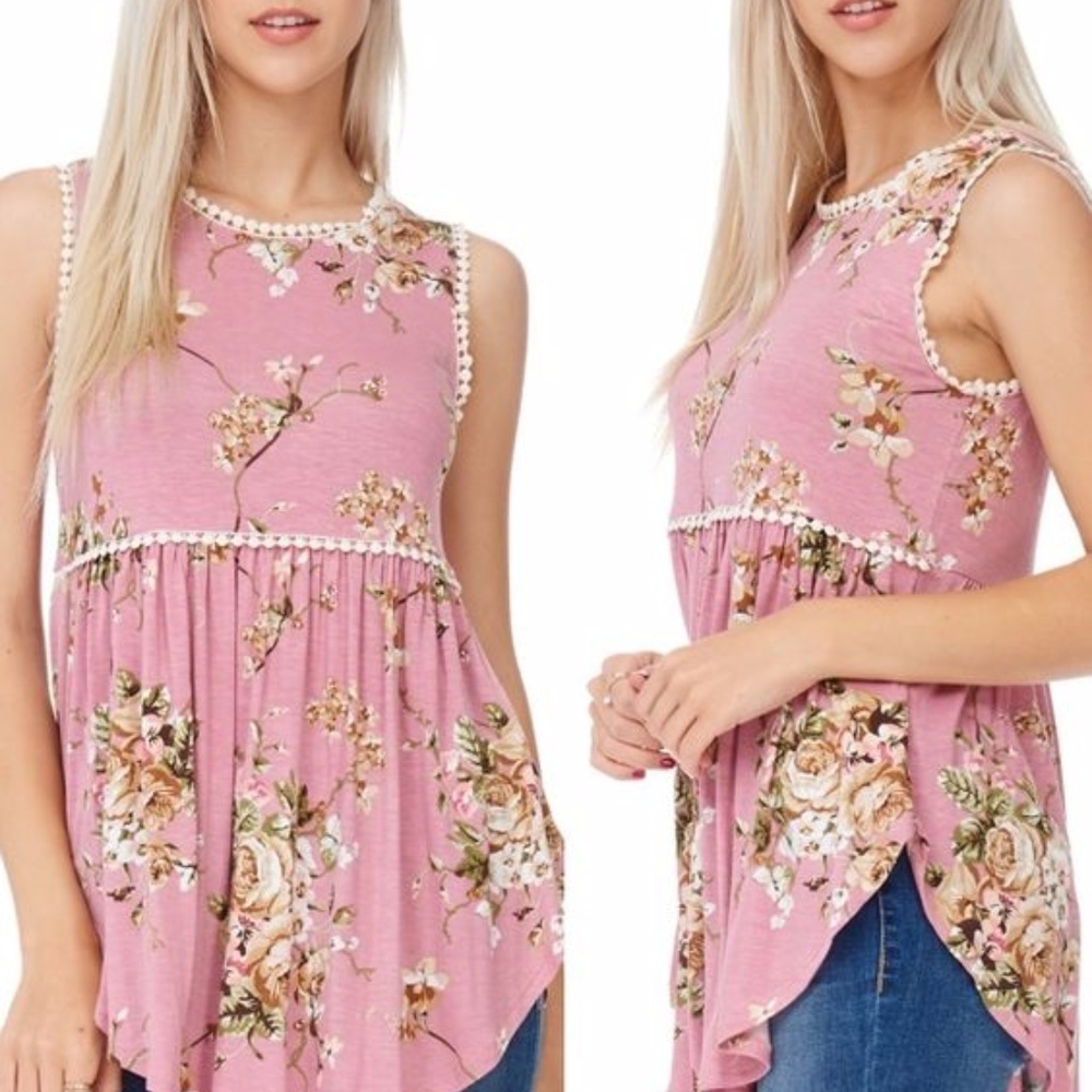 BUY 1, GET 1 FREE! Floral Lace Trim Sleeveless