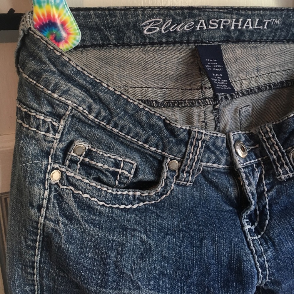 Blue Asphalt Flare Jeans w/ White Accent Stitching