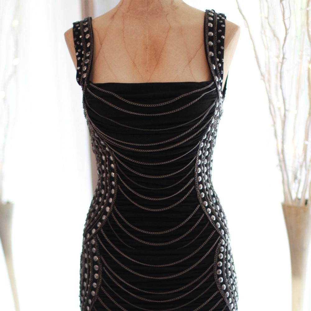 Jovani chain and studded party dress