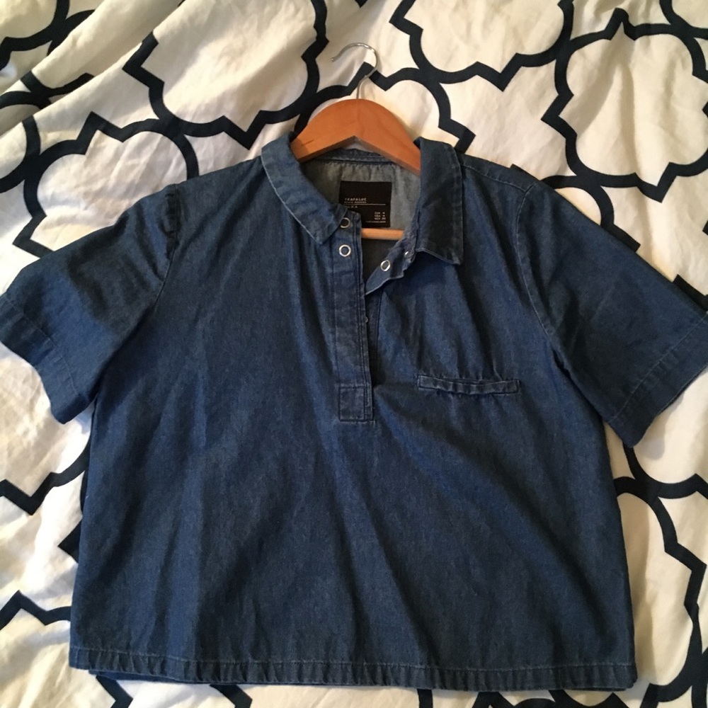 Zara Denim Collared Crop Top