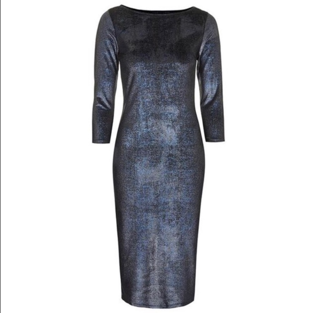 Topshop Blue/Silver Glitter Velvet Bodycon Dress