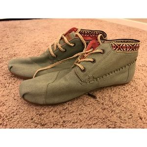 Blue Chambray Trim Women's Tribal Ankle Boots