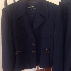 Navy blue pant suit.