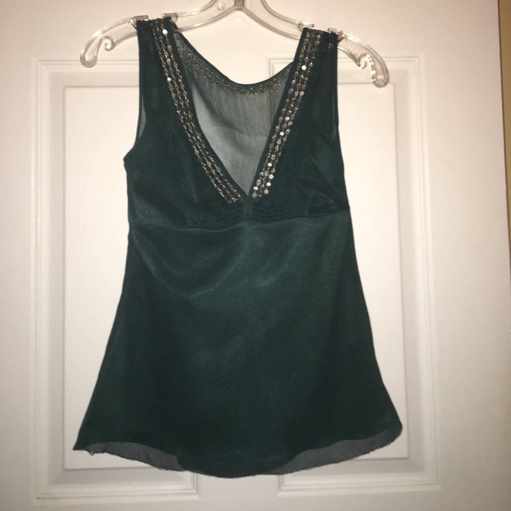 Sexy Tahari Hunter Green Sequence SleevelessBlouse