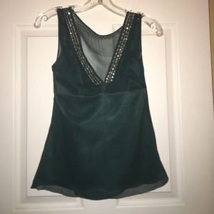 Sexy Tahari Hunter Green Sequence SleevelessBlouse