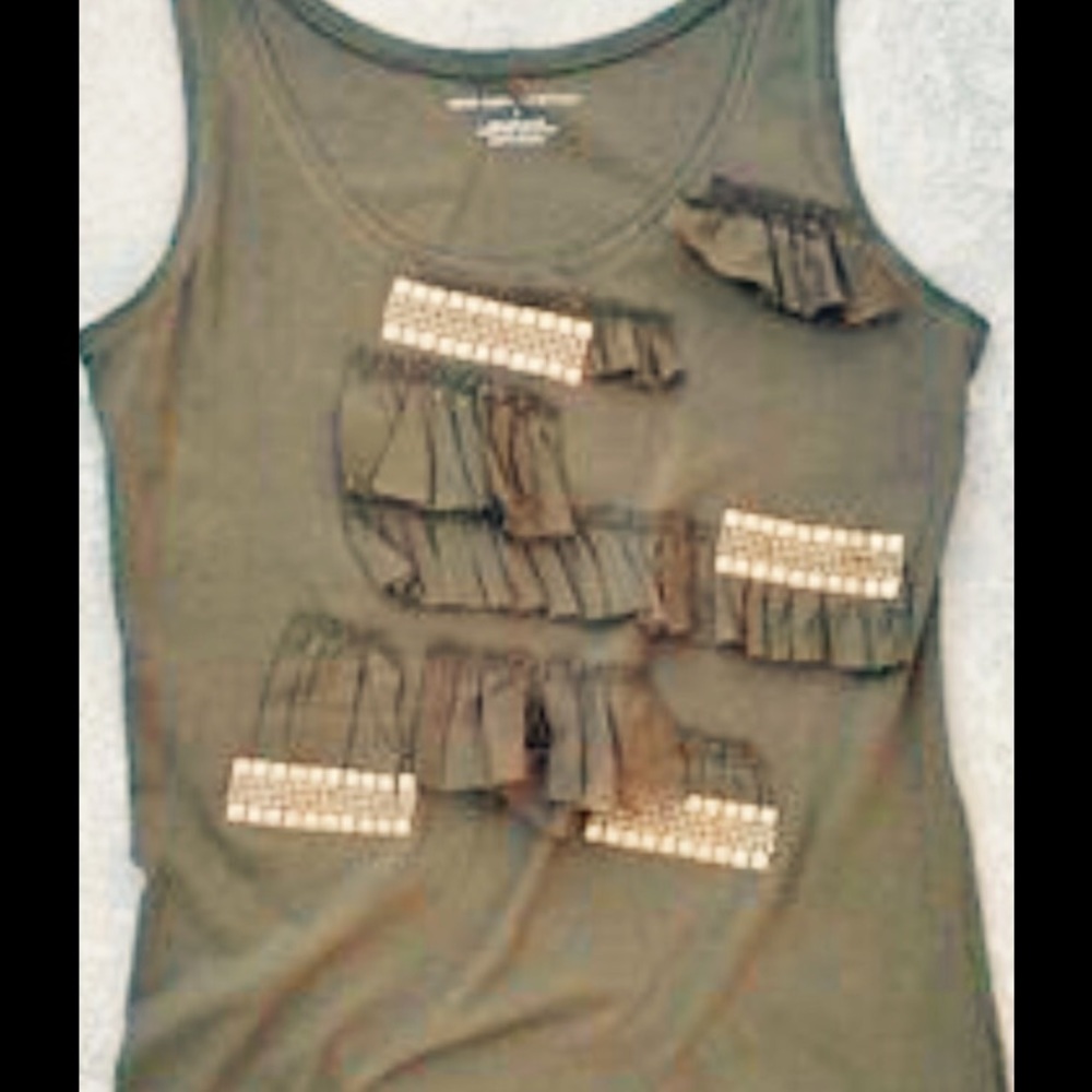 Army Green Tank with Ruffle and Gold Detail