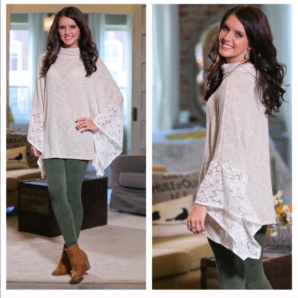 Cream Lace Cowl Neck Tunic