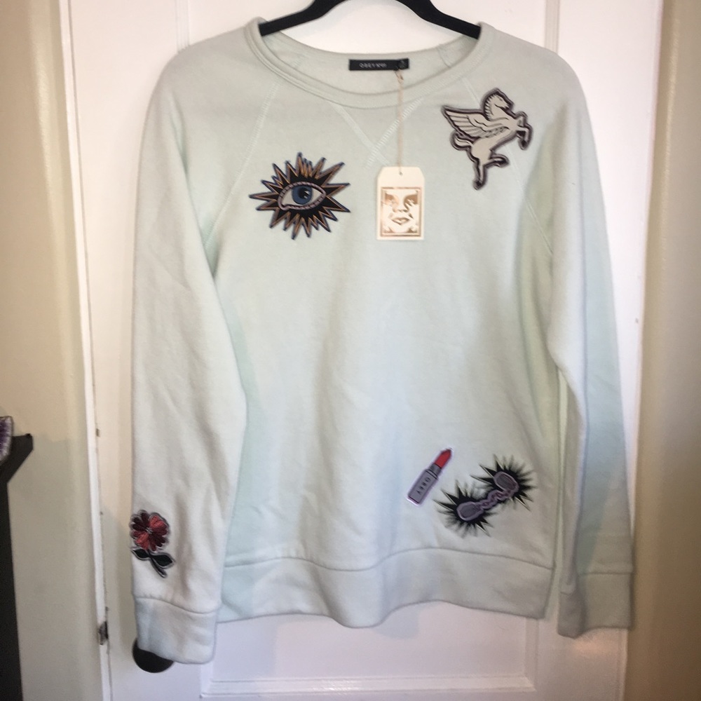 Never-Worn OBEY Sea-foam Green Patched Sweater