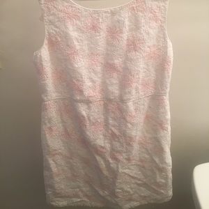 A pink and white  flower patterned dress