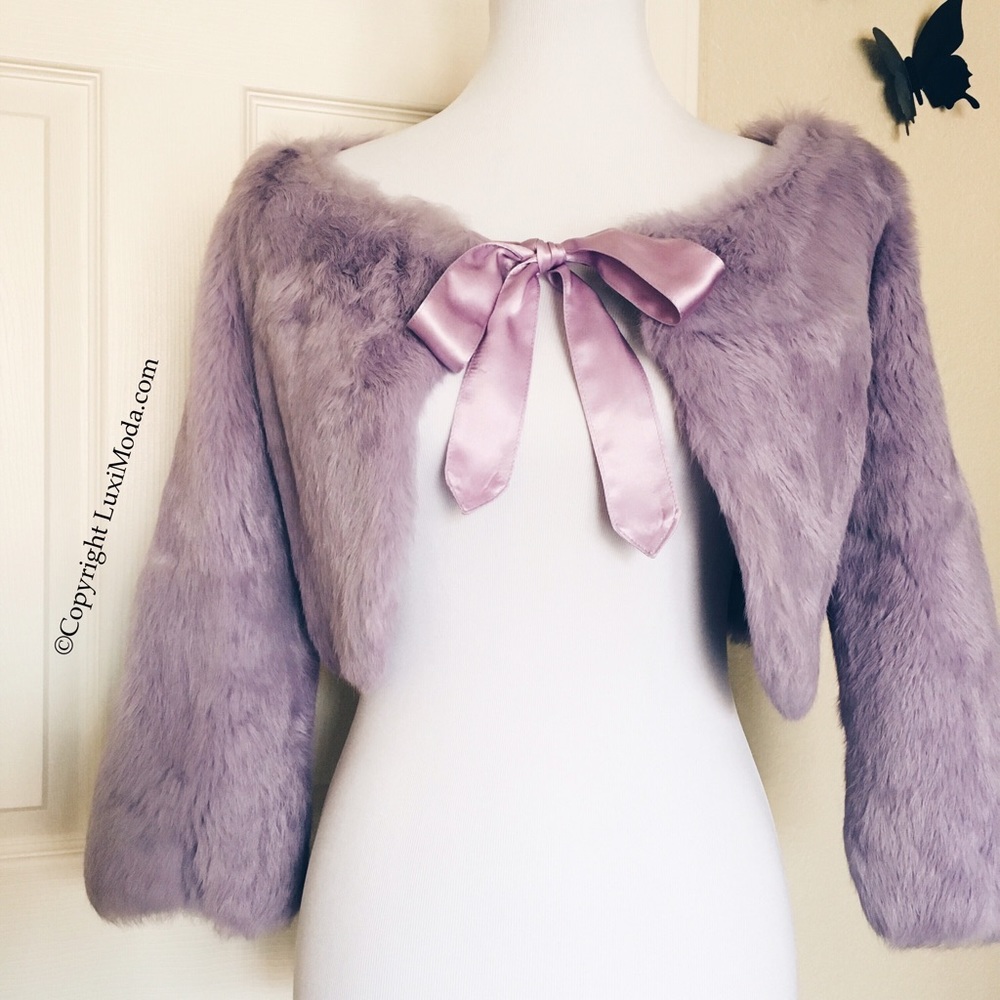 *NWT* Gorgeous Bebe Lilac REAL Rabbit Fur Jacket