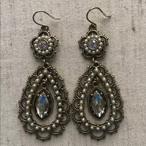 Pearl + Crystal Floral Filigree Earrings