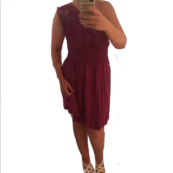 Ann Taylor Loft Raspberry One Shoulder Dress 14 - Picture 1 of 5