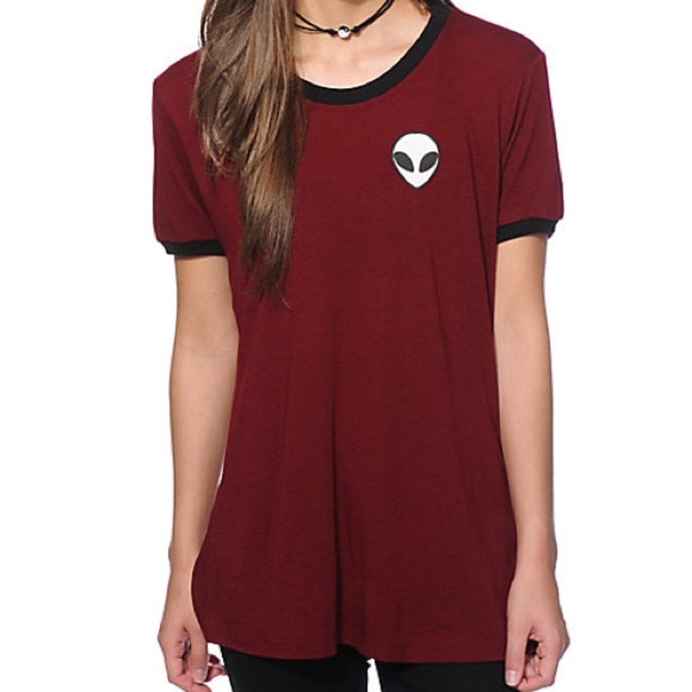 Burgundy Alien Women's Ringer Tee
