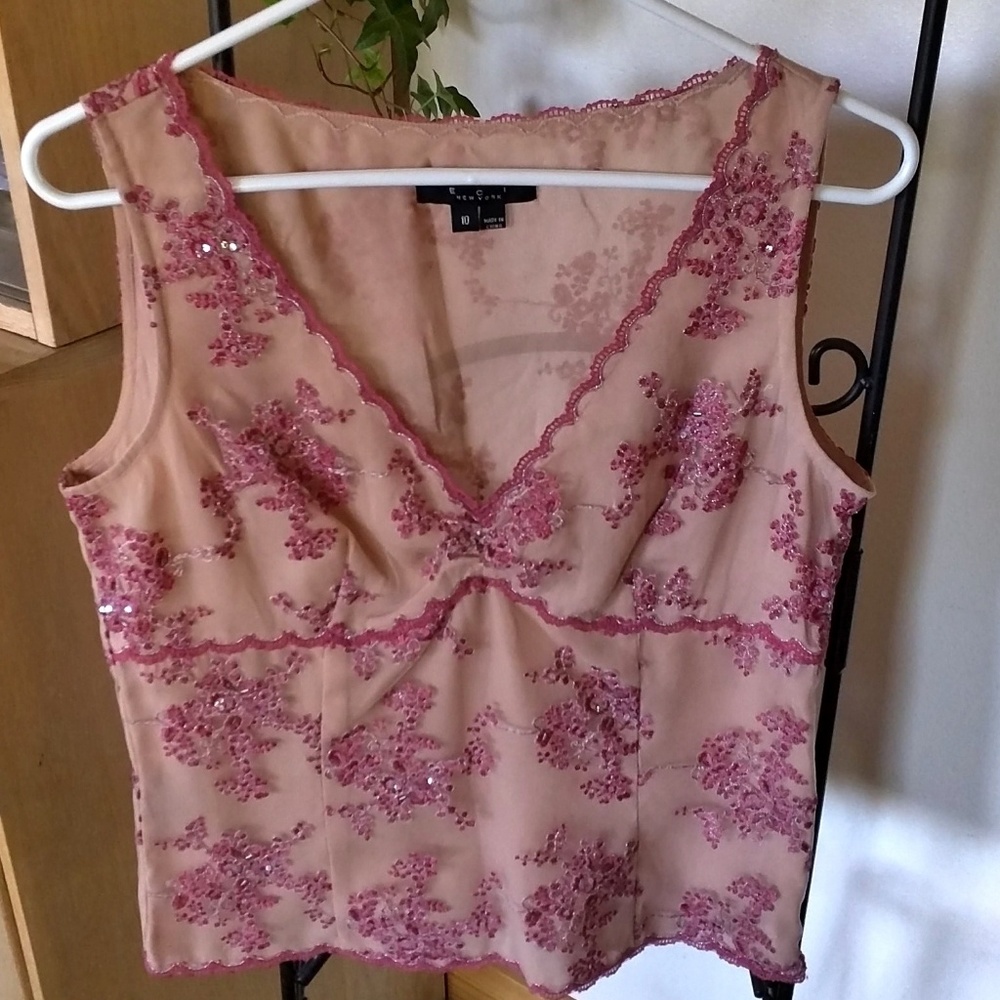 ECI Sleeveless Top with Lace Overlay