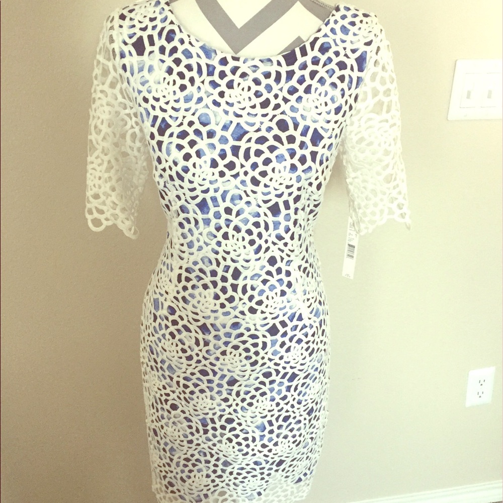 Antonio Melani New Dress Blue White Size 12 Lace