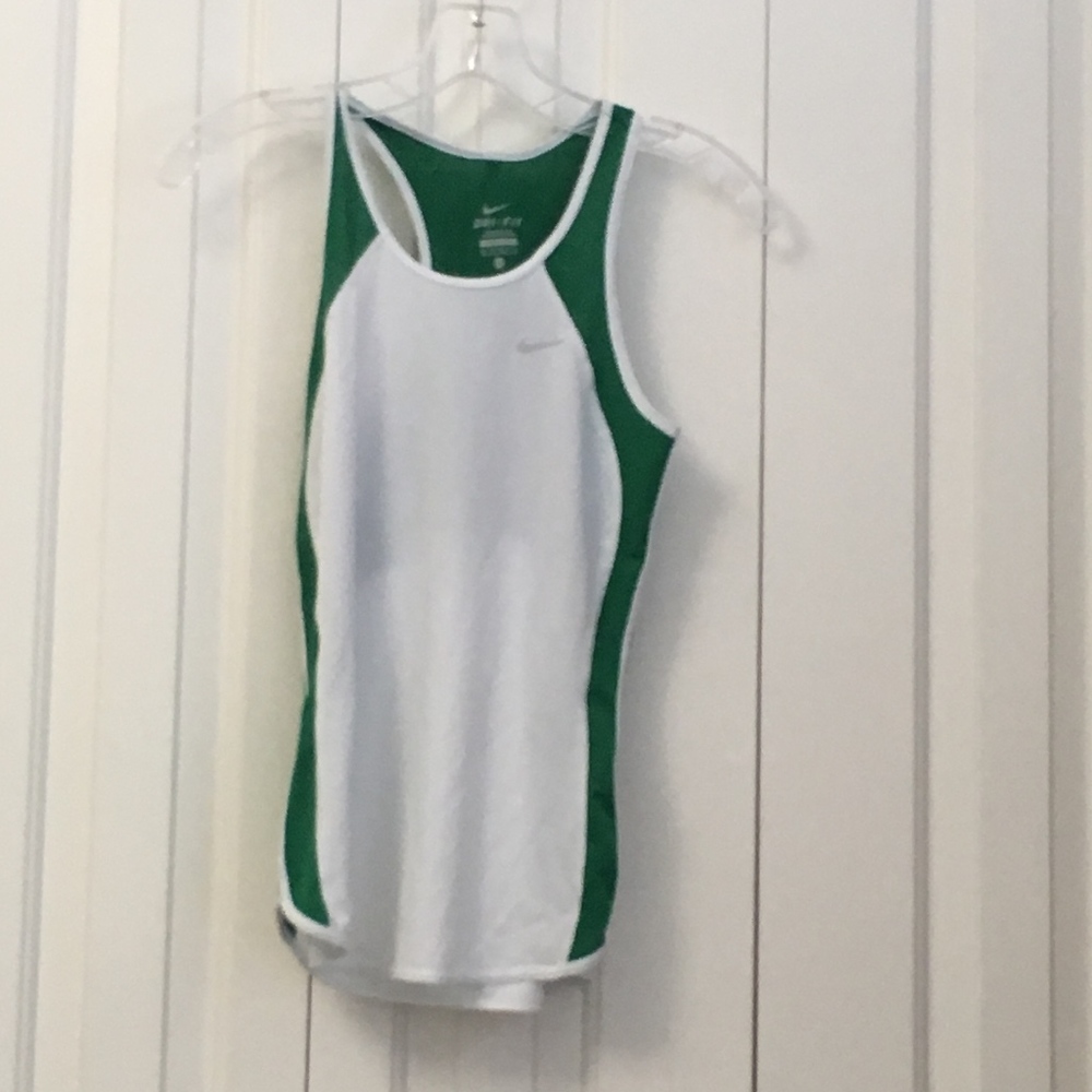 Green and White Nike Dri-Fit Running Shirt
