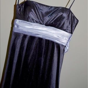 Black strapless dress with silver belt