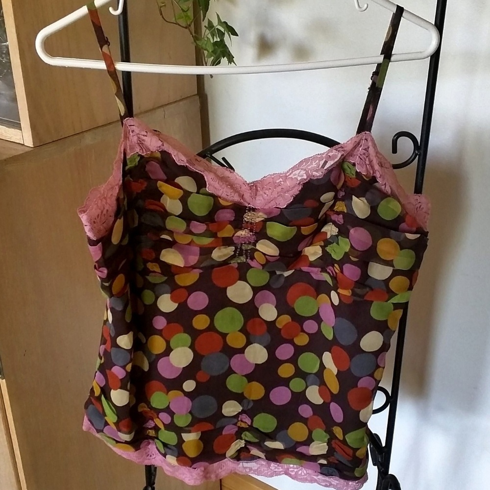 Chocolate Brown ECI Tank w/Multi-Color Polka Dots