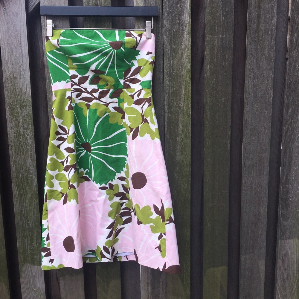 J. Crew Pink and Green Strapless Dress