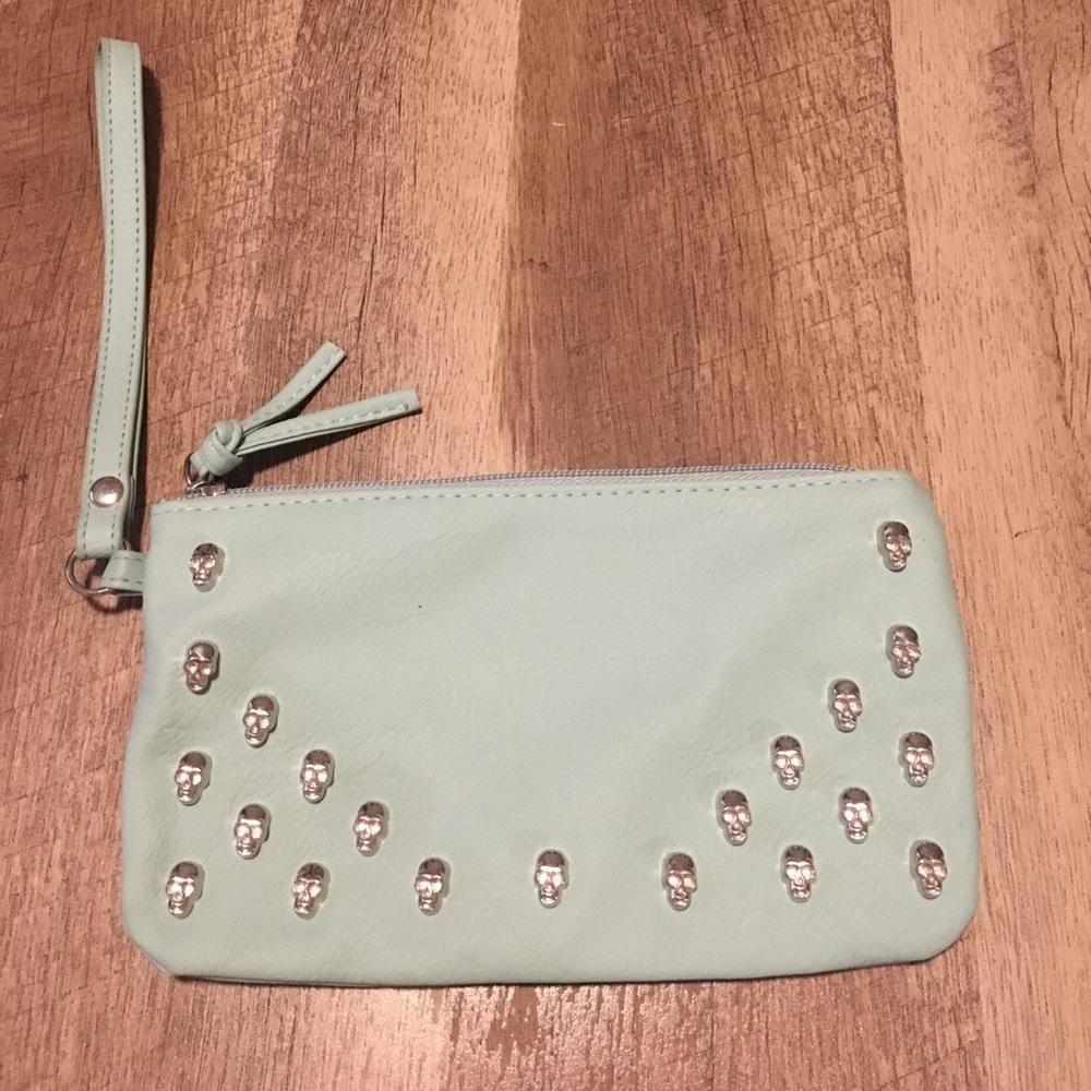 Mint Green Skull Studded Clutch