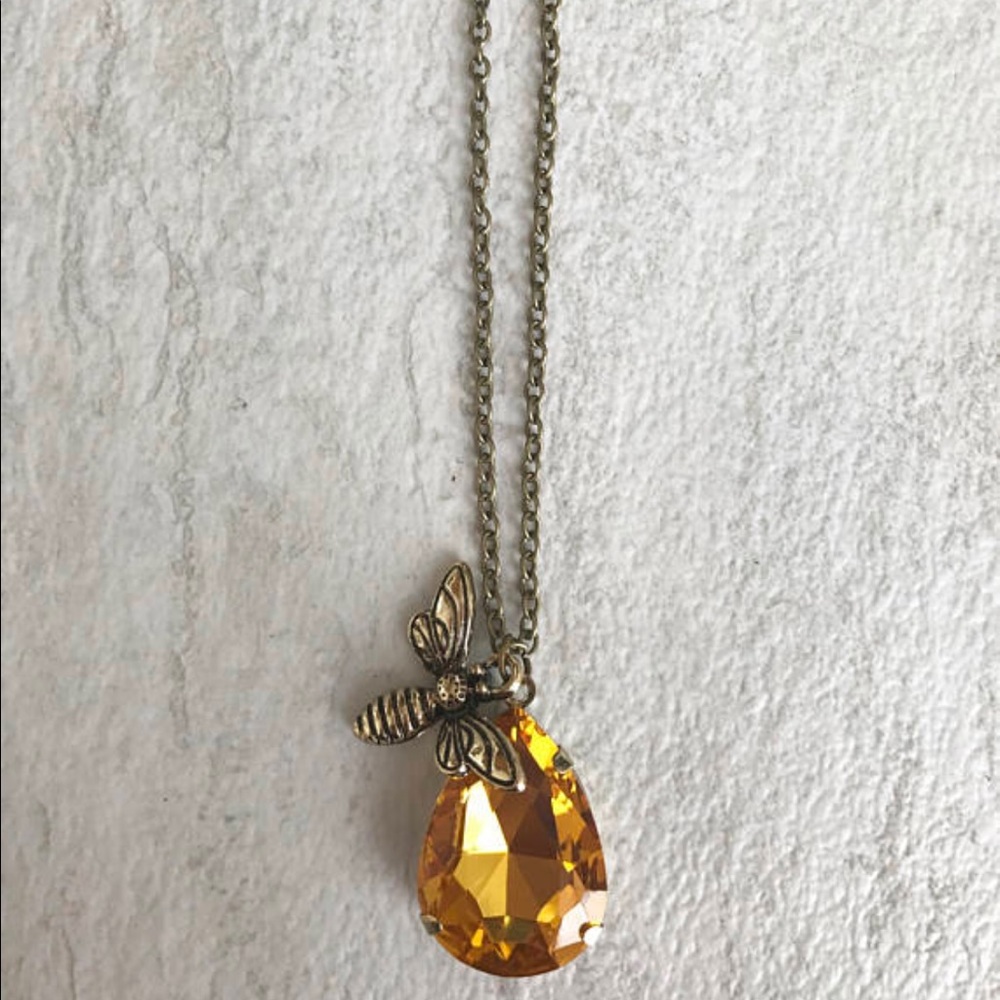 Bronze bee and gem necklace