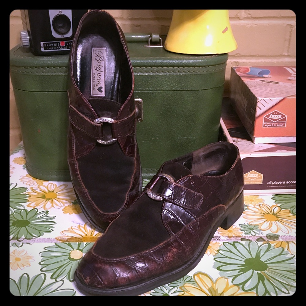 Brighton Two-Toned Leather Croc Heeled Loafers