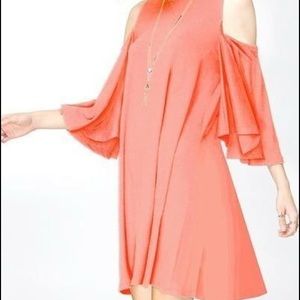 Peach Cut-off Shoulder Dress