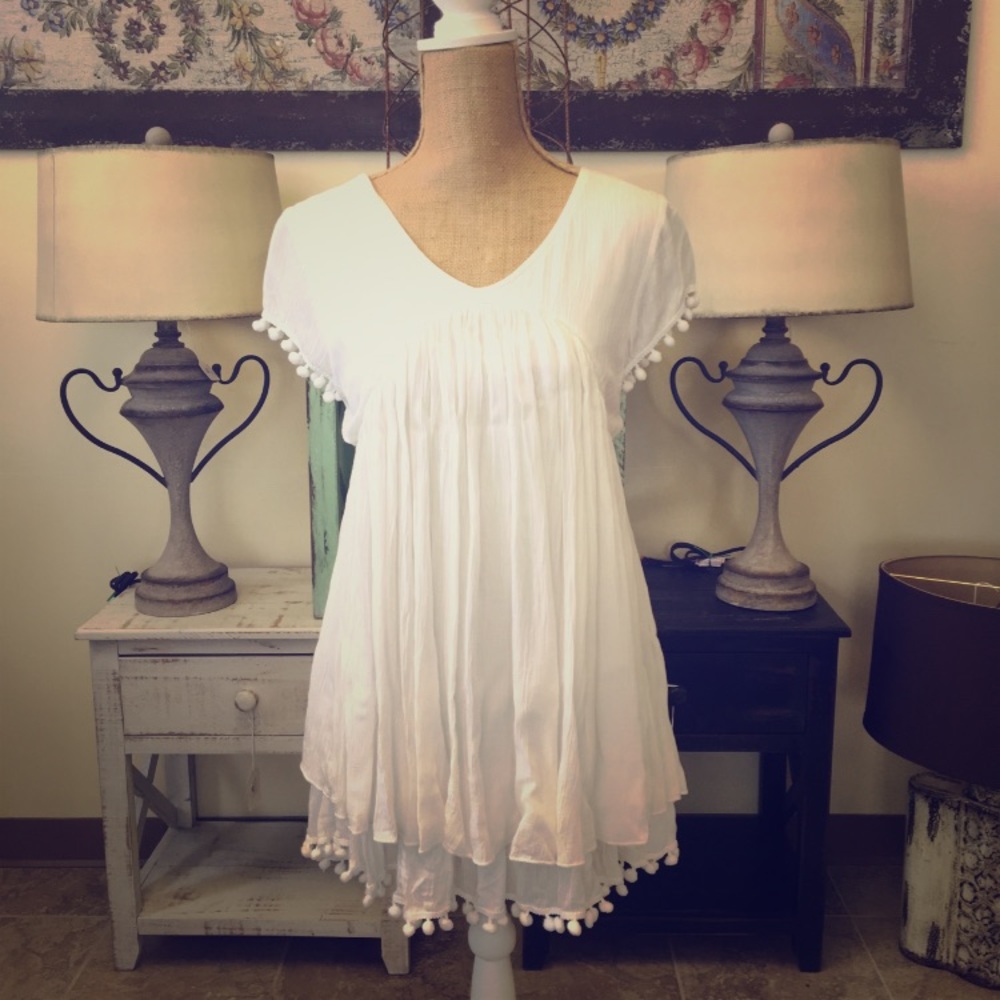 White layered Pom Pom top