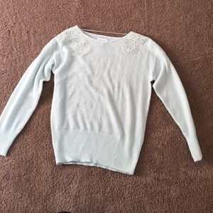 Mint Sparkle Sweater with Lace Shoulders