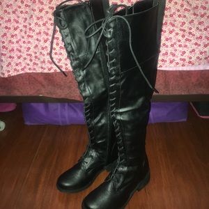 Rouge Black Tall Lace Up Flat Boots