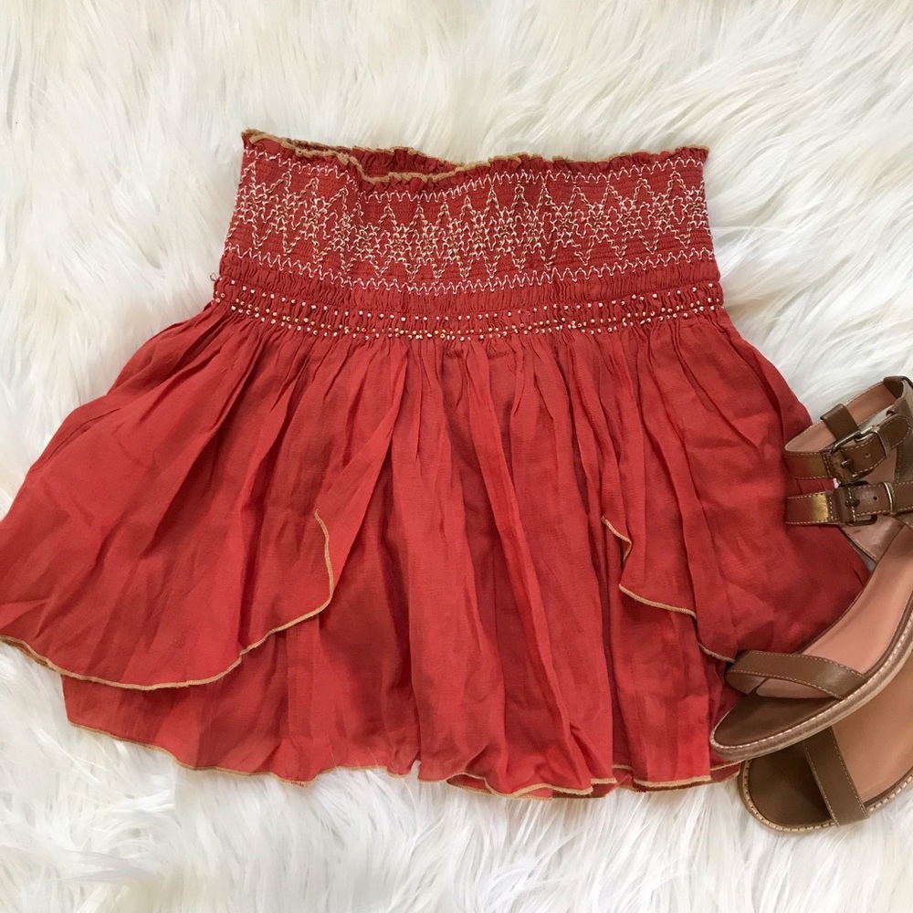 free people orange boho short (mini) skirt (NWOT)