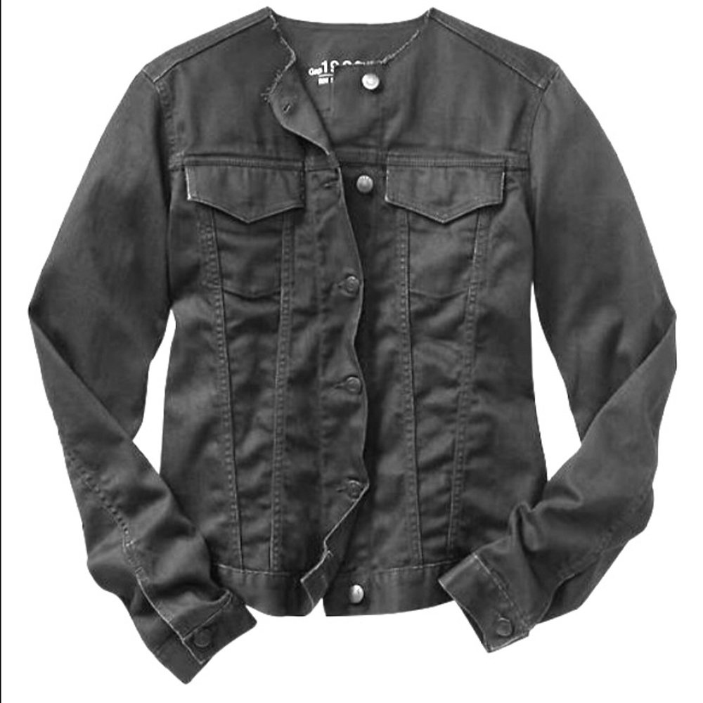 Gap Black Denim Jean Jacket Size Small Frayed
