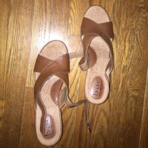 Brown leather wedges