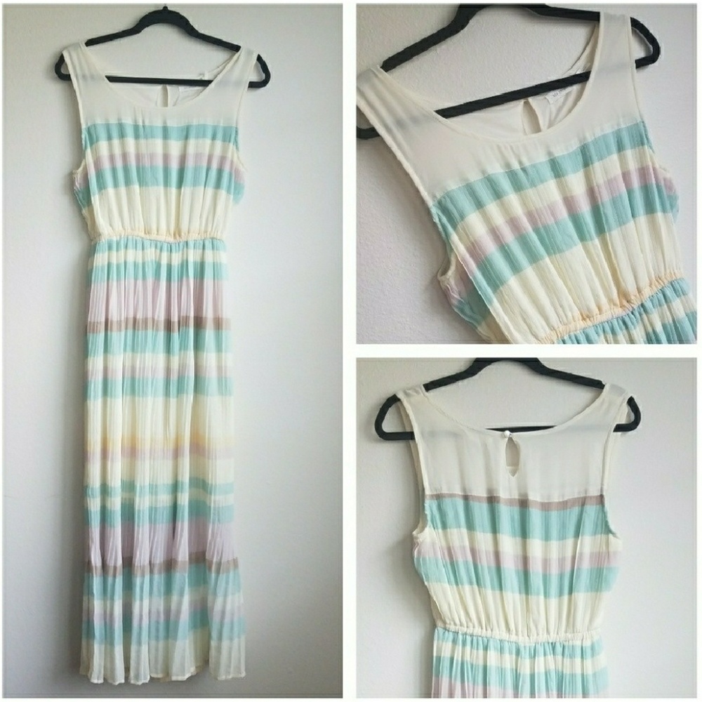 *Final* Colorblock Pastel Pleated Maxi Dress