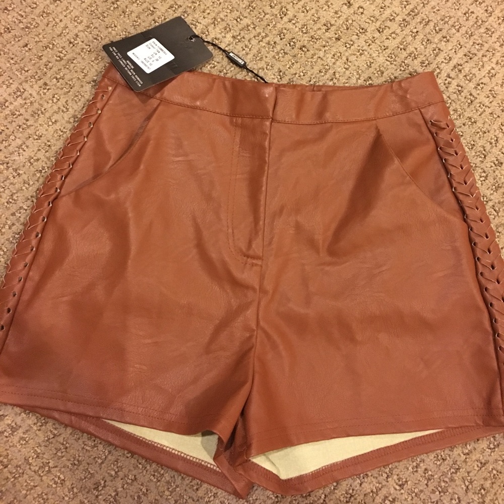 Brown leather shorts
