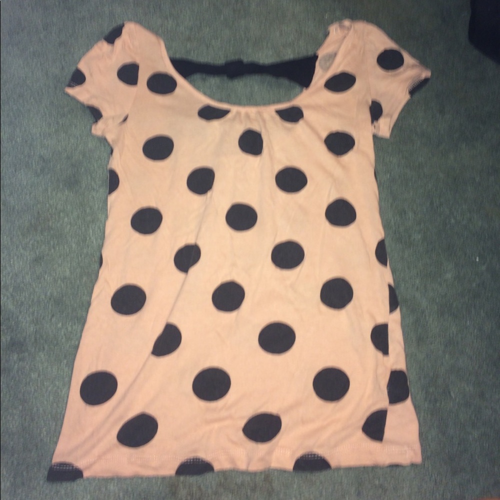 Short Sleeve Open Back Polka Dot Tshirt