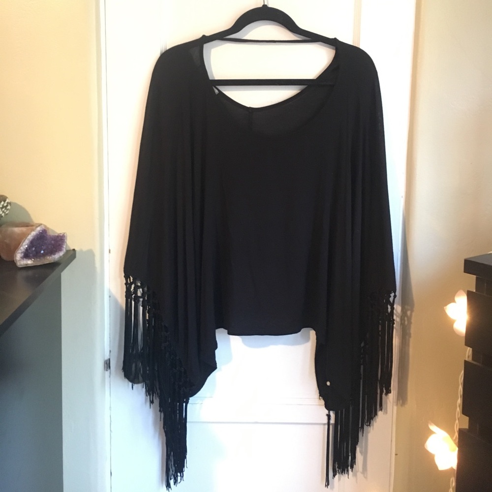 Black with Tasseled Long Sleeves
