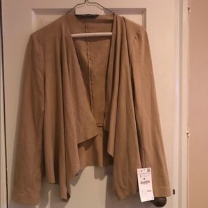 Suede open draped blazer