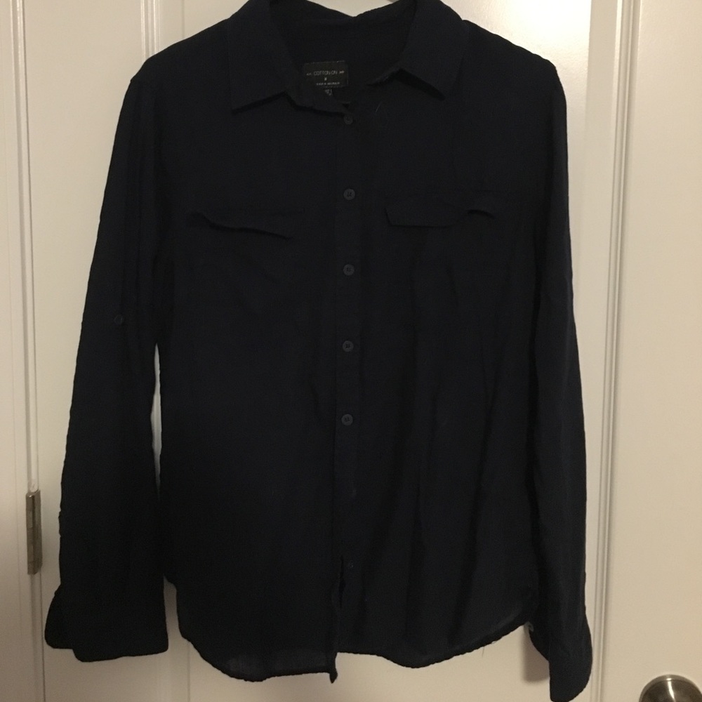 Navy Blue Cotton Button Down NWOT