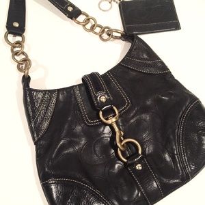 Coach 10223 Hobo Handbag Black Embossed Leather