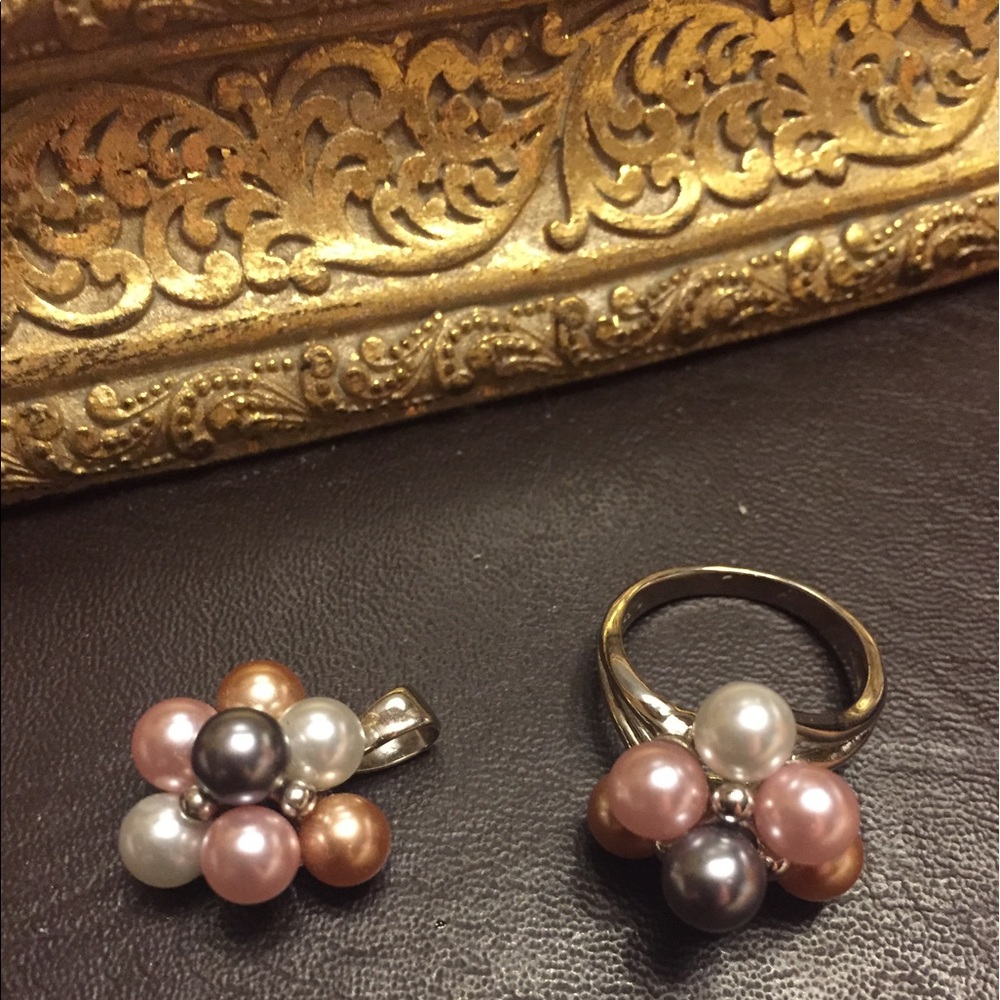 Multi Color Pearl Ring and Matching Pendant