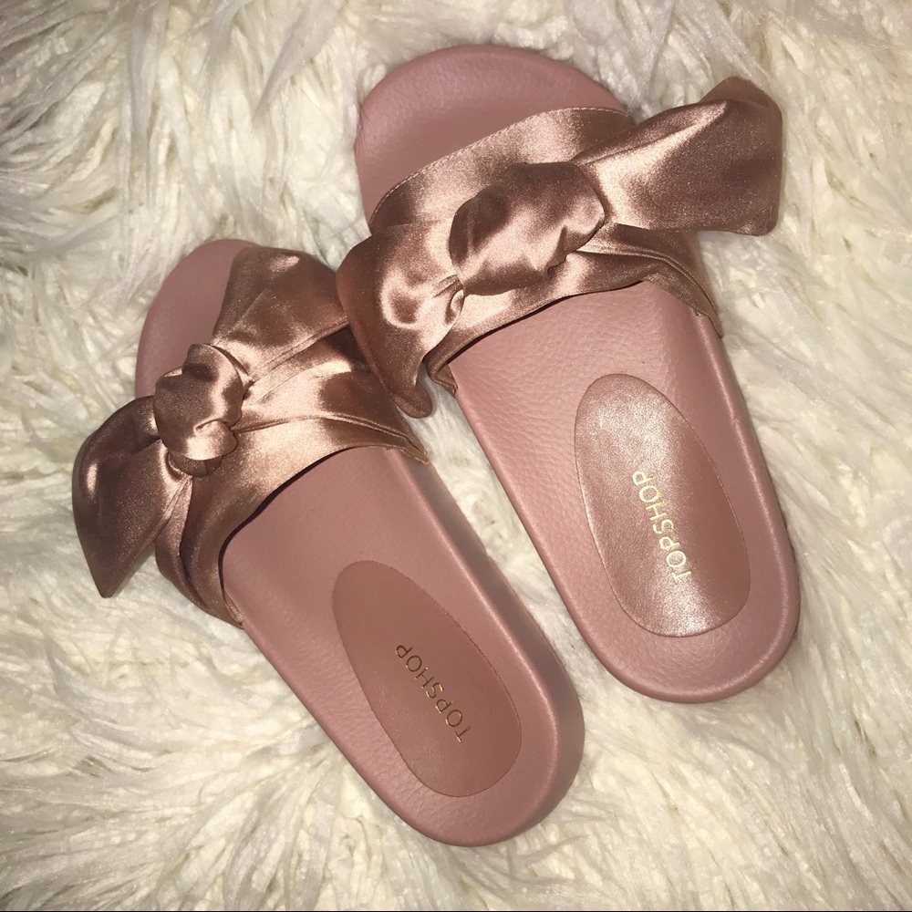 Pink Satin Bow Slides