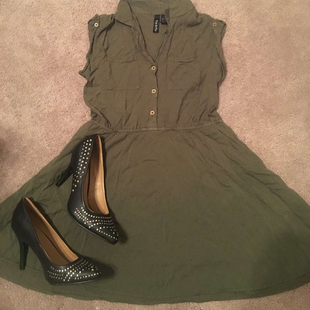 Army green flare mini dress