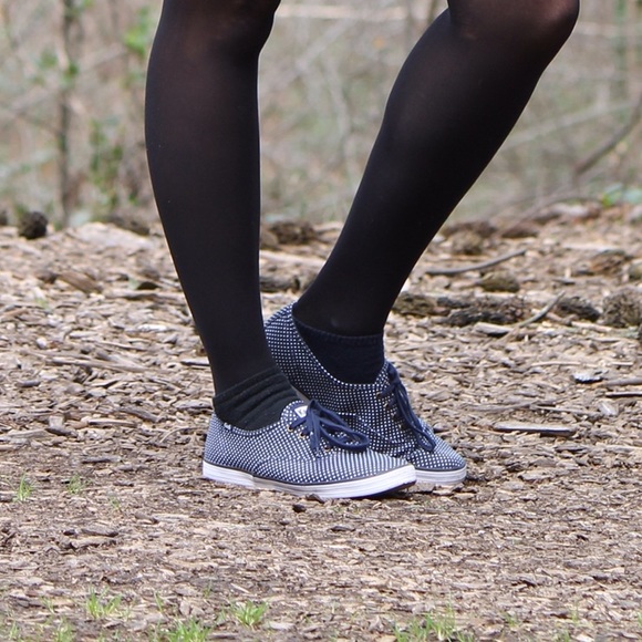 NAVY AND WHITE POLKA DOT KEDS - Picture 1 of 4