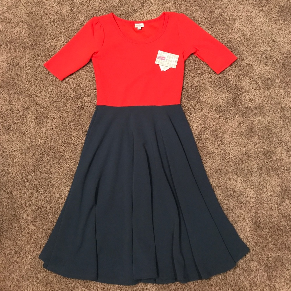 M LuLaRoe Nicole Dress Blue-Grey & Pink NWT