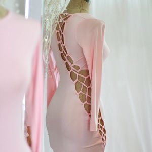 Pink lace up party dress