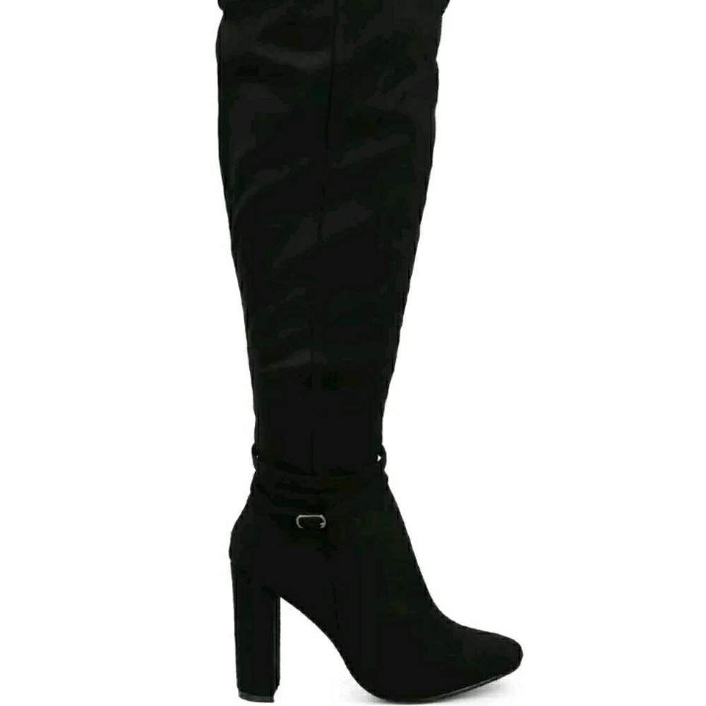 Knee High Boots Block Heels Zip Up Black 7