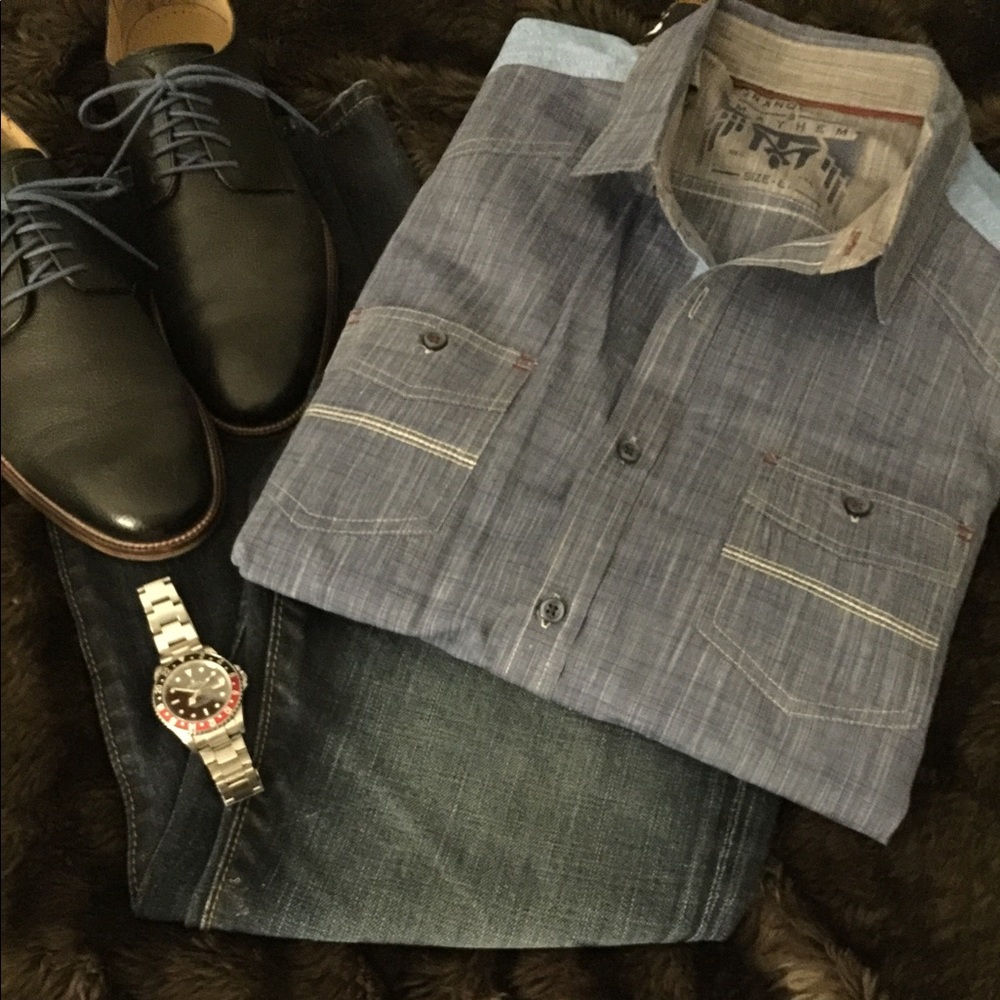 ✨NWOT Men's Tranquility & Mayem denim button down