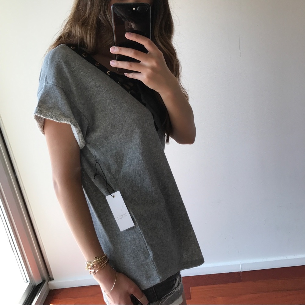 Cozy Grey Criss Cross Top: 1 LEFT in L - Picture 5 of 6
