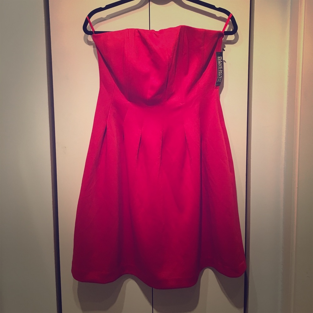 Cherry Red Strapless Dress 8 with Pockets